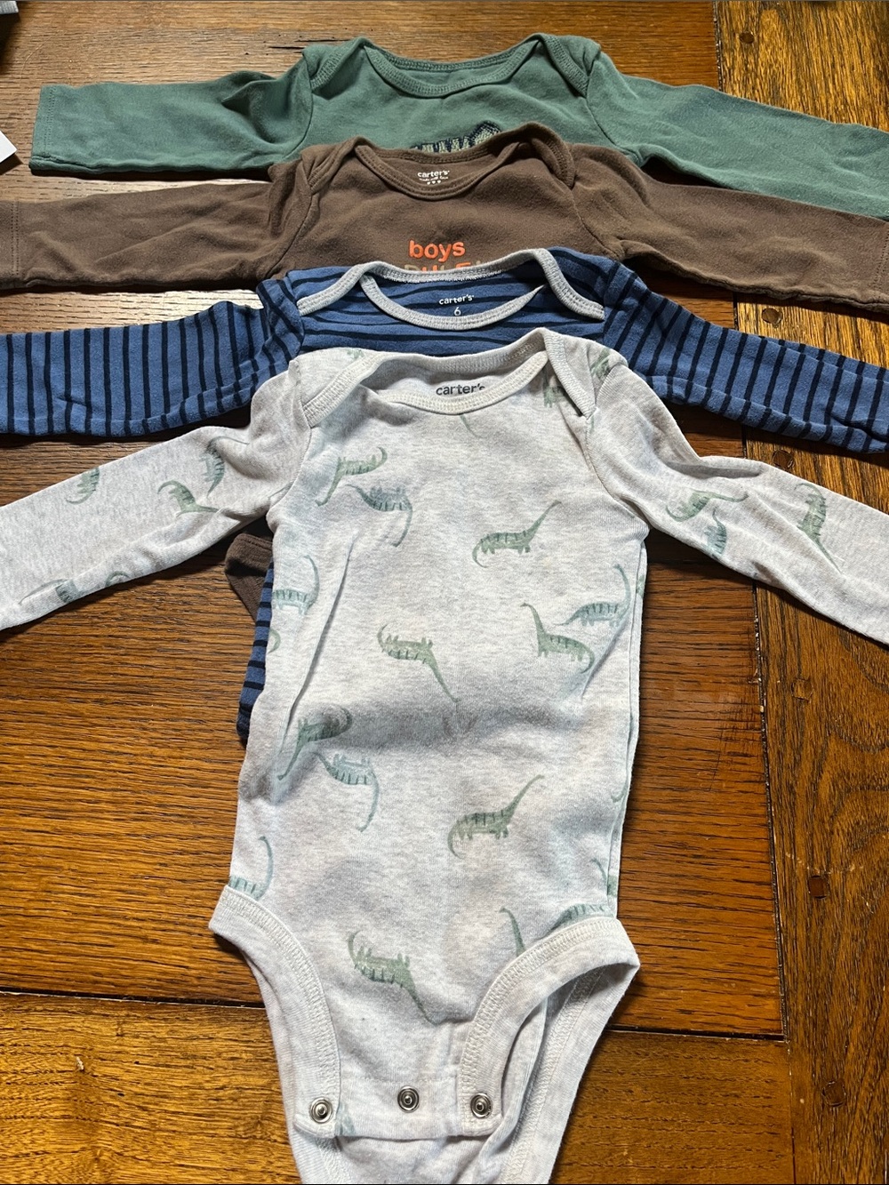 Carter's Long-Sleeve Dino Bodysuit Set - Green, Brown, Blue, Gray set of 4
